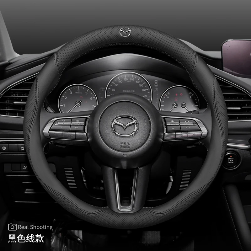 

Кожаный чехол на руль автомобиля 38 см для Mazda 2 3 CX-5 CX-30 CX-8 CX-3 6 5 CX-9 CX-60 BT-50 Нескользящие аксессуары для салона автомобиля