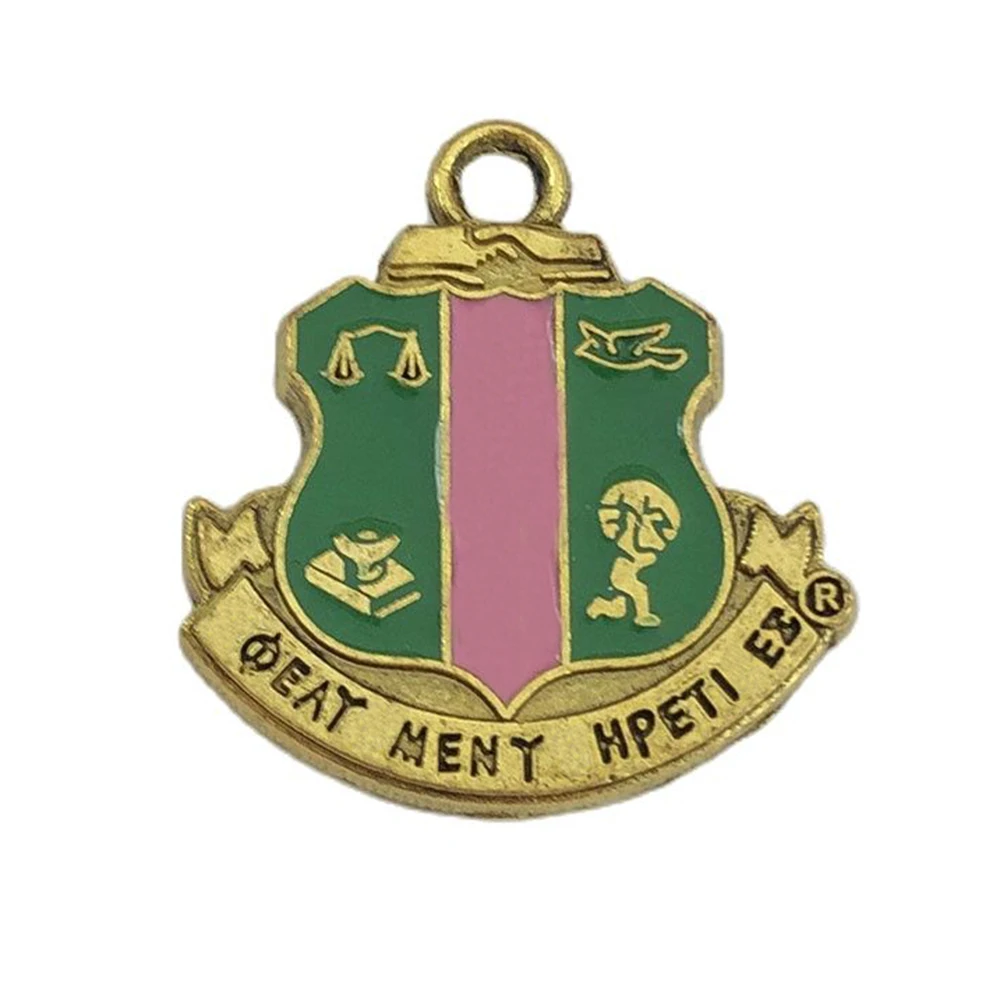 

Sorority Greek Symbol Pink Green Shield Charms Pendant