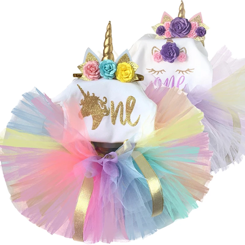

Toddler Girl Unicorn Dress For Baby Girls 1 Year Birthday Dress Cake Smash Outfits Little Baby12 Month Infant Rainbow Tulle Gown