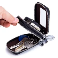 New Genuine Leather Men Key Wallet Male Car Key Bag Keys Holder Women Litchi Pattern Double Zipper Keys Organizer Small Wallets