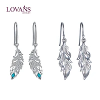 lovans 2022 s925 silver earrings for women feather drop earring turquoise dangle ear fine jewelry female girls gift