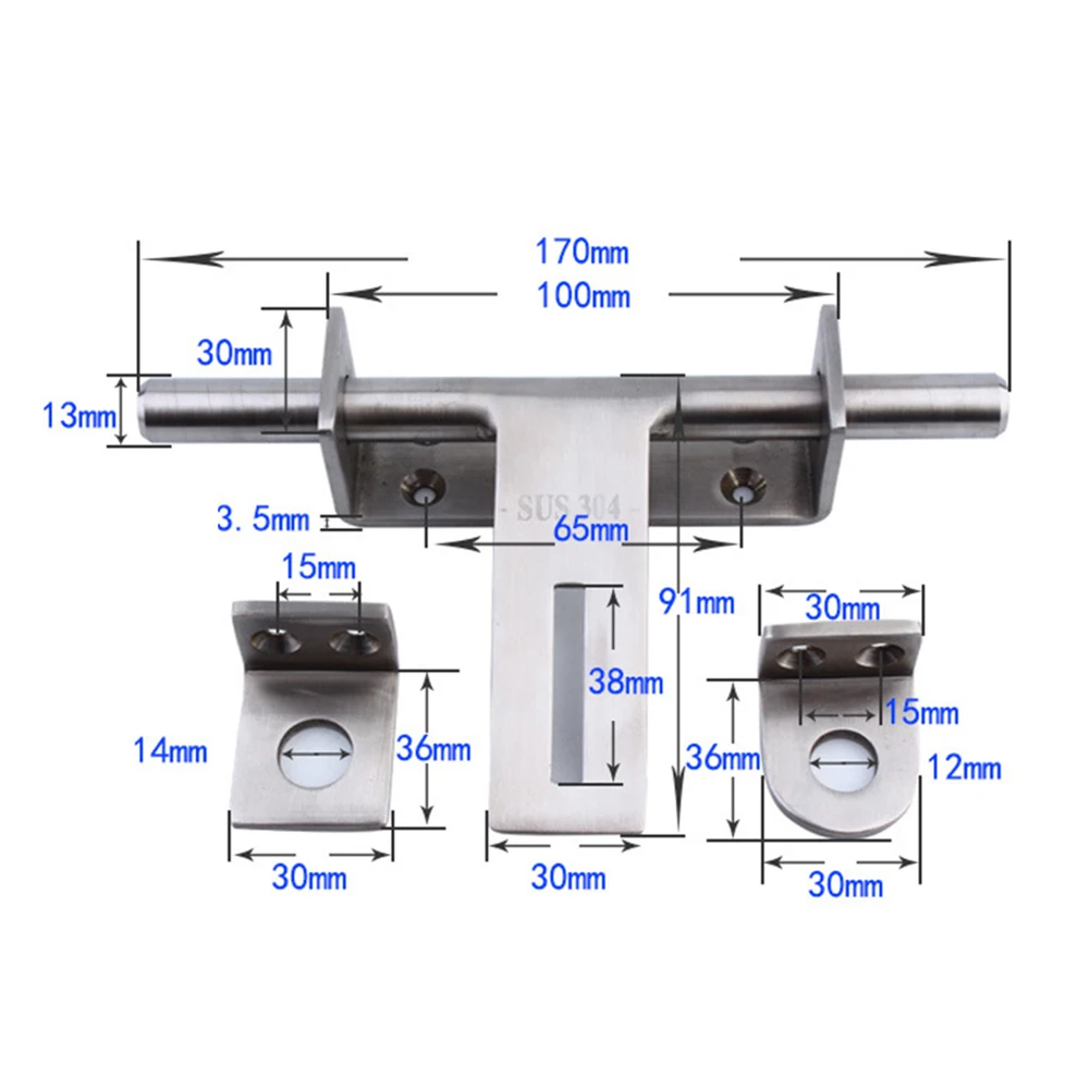 

Bolt Lock Deadbolt Lock 1PCS 304 Stainless Steel Long Service Life Silver Sliding Bolt Latch Thickened Stainless
