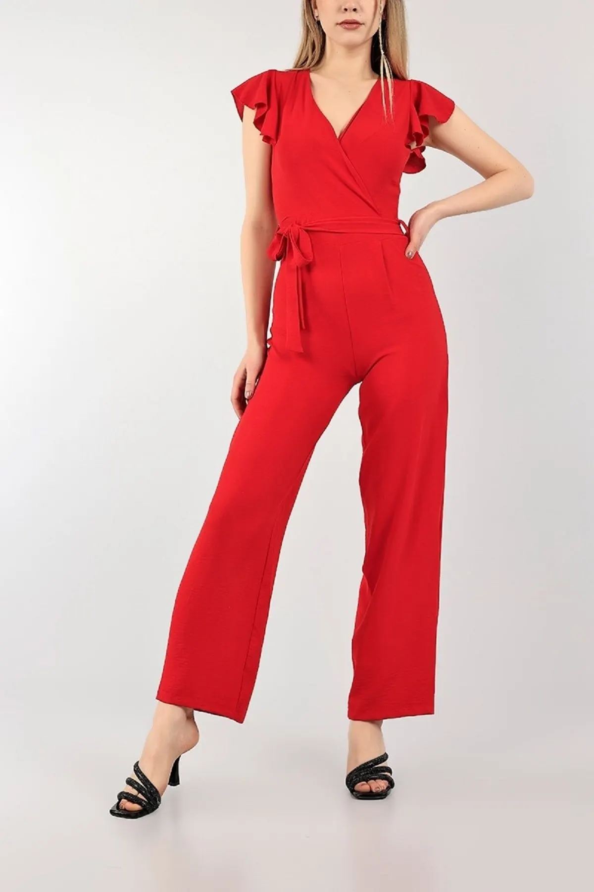

Women's Overalls Red Double Breasted Collar Summer Long Length aerobics Summer Long Length