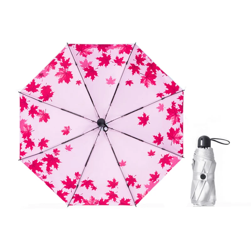 

Portable Floral Printed Silver Glue Manual Five-fold Umbrella Sunscreen UV Protection Rain and Shine Dual-use Umbrella