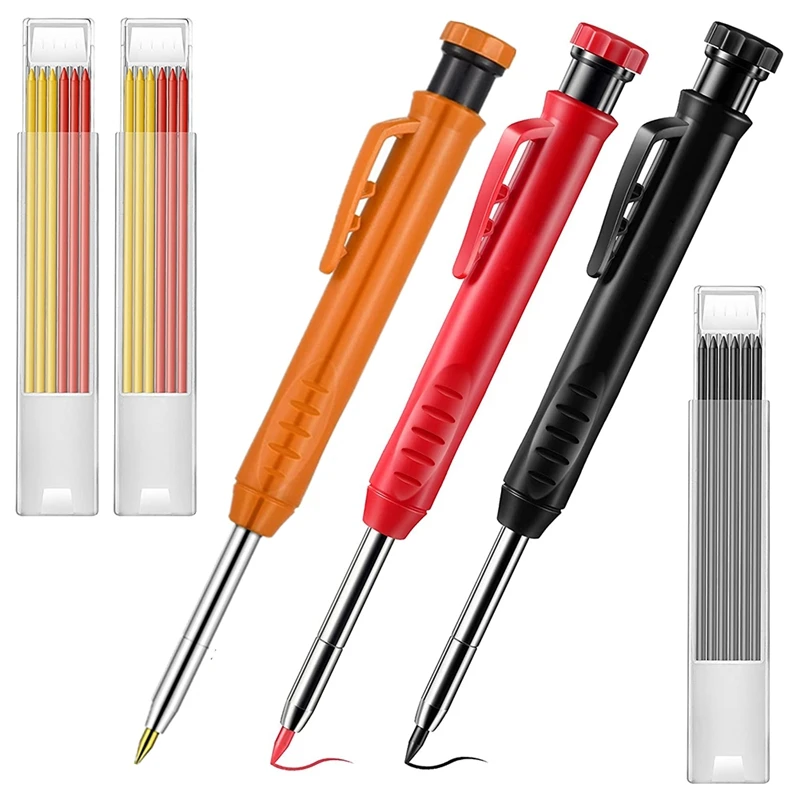 

3 Solid Color Woodworking Pencils,Long Nostril Automatic Pencil Marking Tool, With Built-In Sharpener,For Woodworking