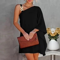 yeezzi summer female fashion solid color traf elegant original loose one shoulder black robe mini dress for women 2022 new