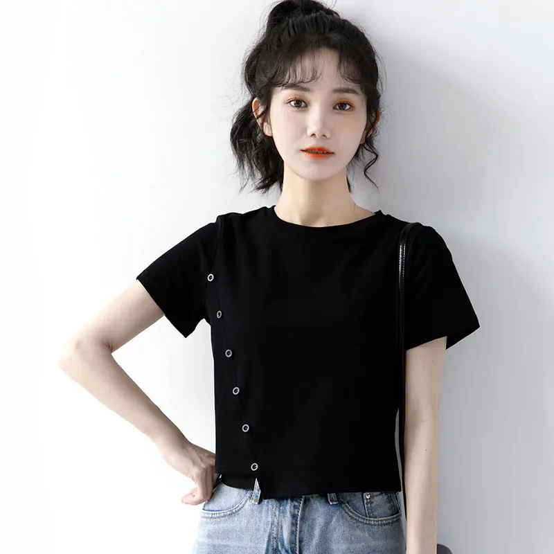 

New Printed T Shirt Women Cropped Tops Tee Shirt Woman Clothing High Quality GRAY22
