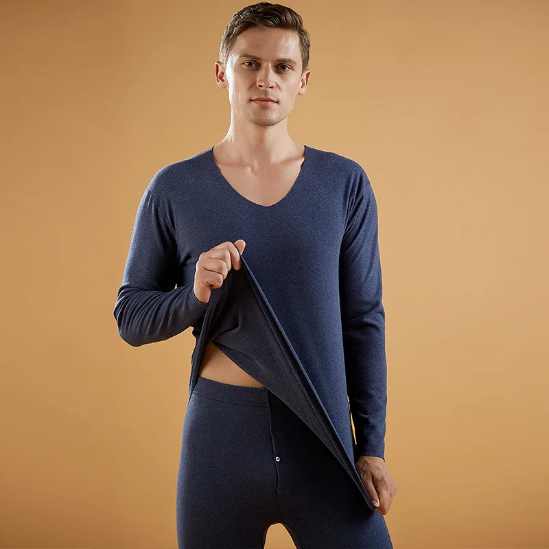 Large Size Seamless Men's Thermal Underwear Suit Male Winter Thicken Thermo Underwear Set 2Pcs Mens Keep Warm Thermal Clothing