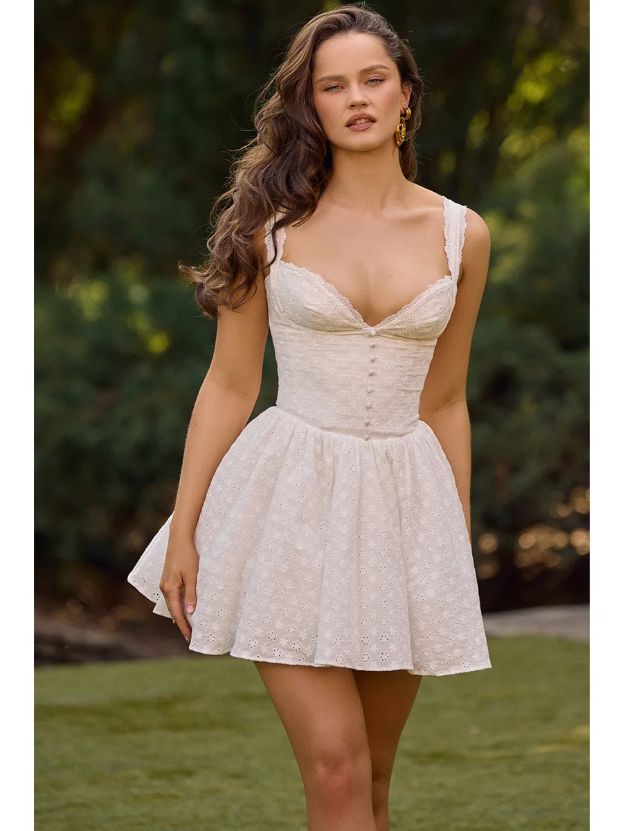 Suninheart Летние Элегантные технические платья 2024 белое жаккардовое платье из смеси