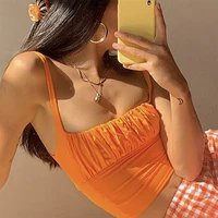 sexy camis club pleated tank tops women sweet solid colors square collar short camisole casual fashion crop tops tshirts summer