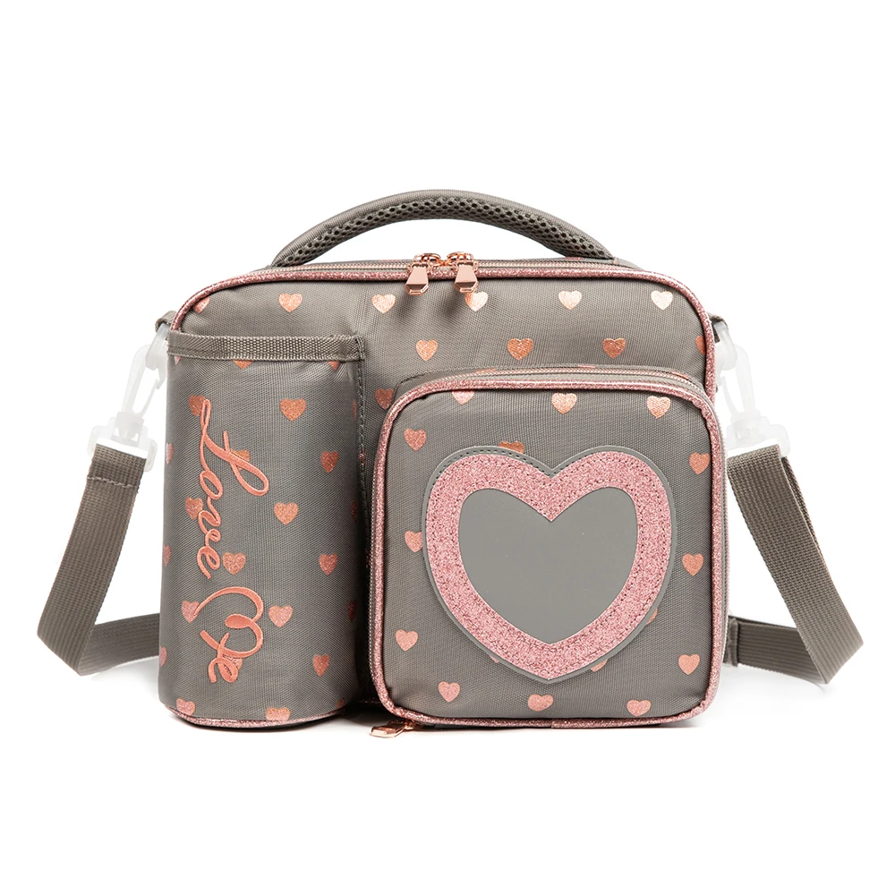 Gsequins Girls Insulated Lunch Bag with Sequins Waterproof Handy School Travel Snack Bag with Compartment Adjustable Lunch Box