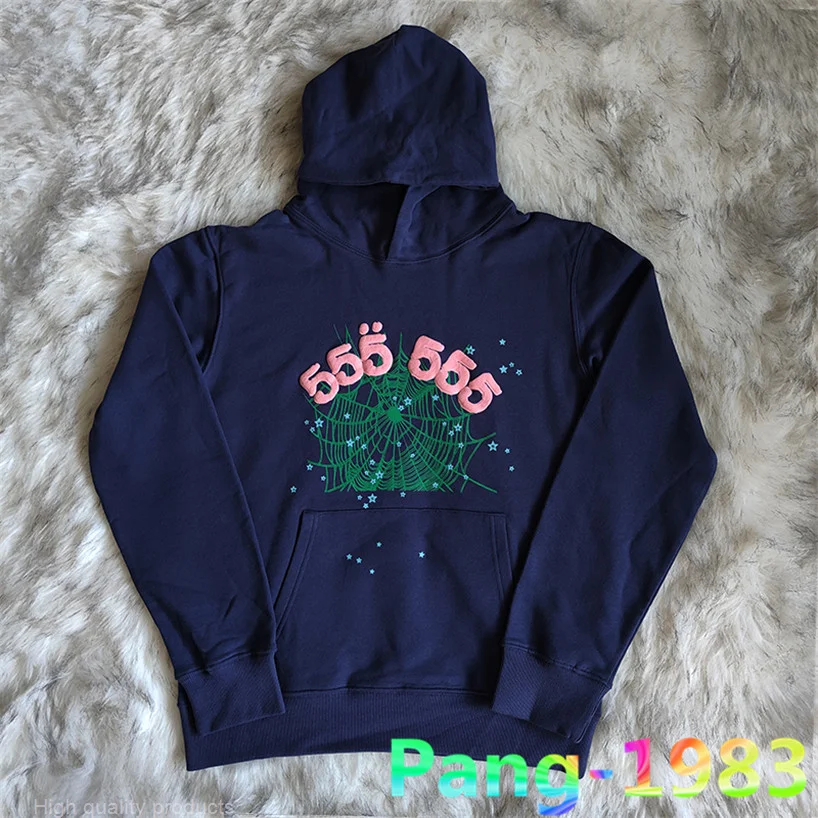 

Pink 555555 Hoodie Men Women Dark Blue Sp5der 555555 Hoodies Young Thug Sweatshirts Hip Hop Cobweb Pullovers