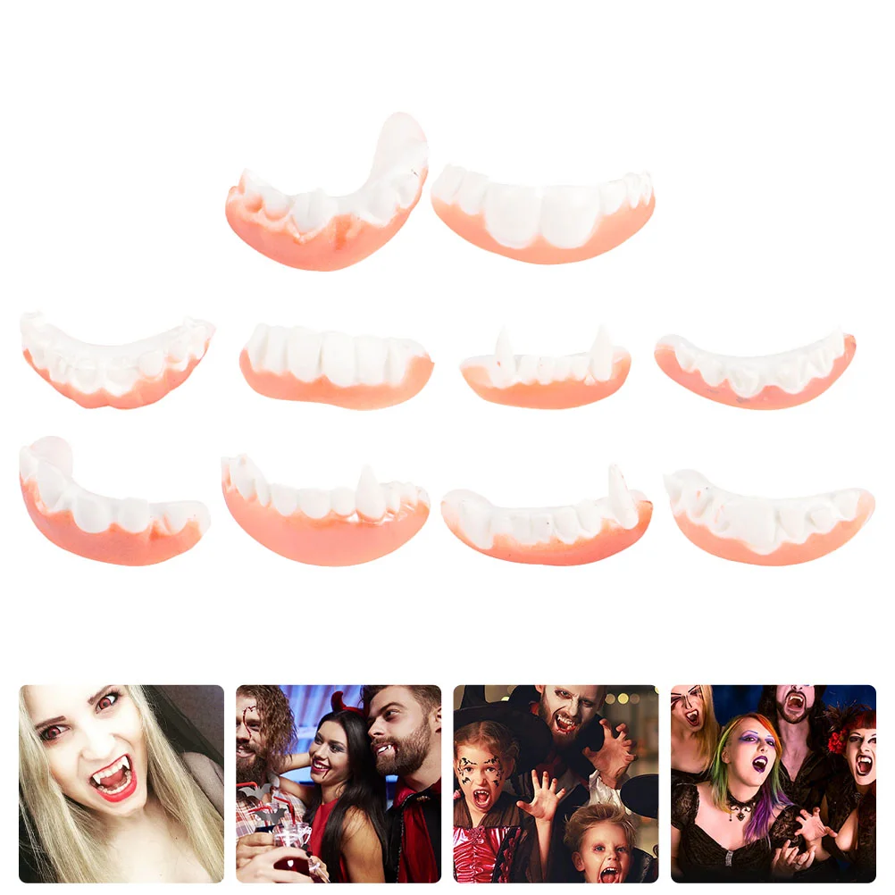 

10 PCS Halloween Dentures Zombie Artificial Teeth Cosplay Props Pvc Fangs Dress Toys Cover