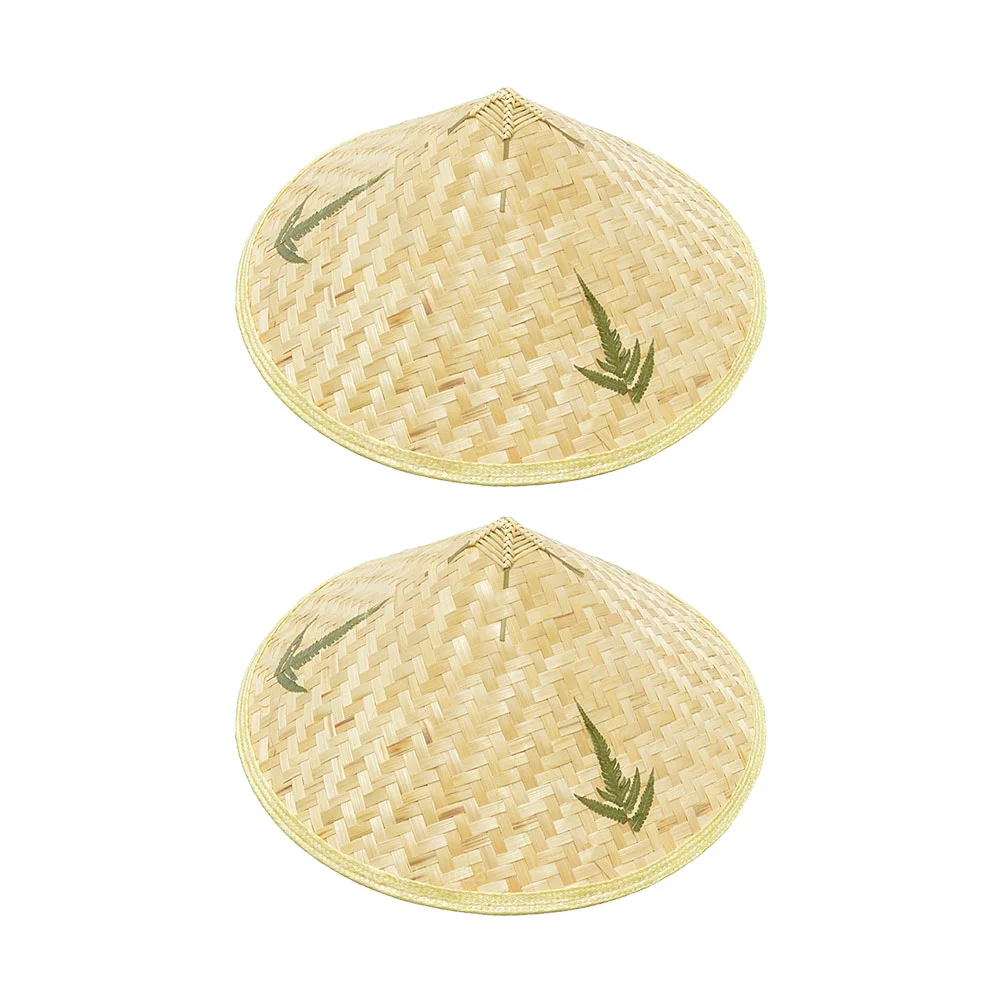 

2 Pcs Conical Cone Hat Weaving Hats Anti- Raining Kids Braided Straw Blocking Caps Asian Bonnet Coolie Wicker Chinese Sun