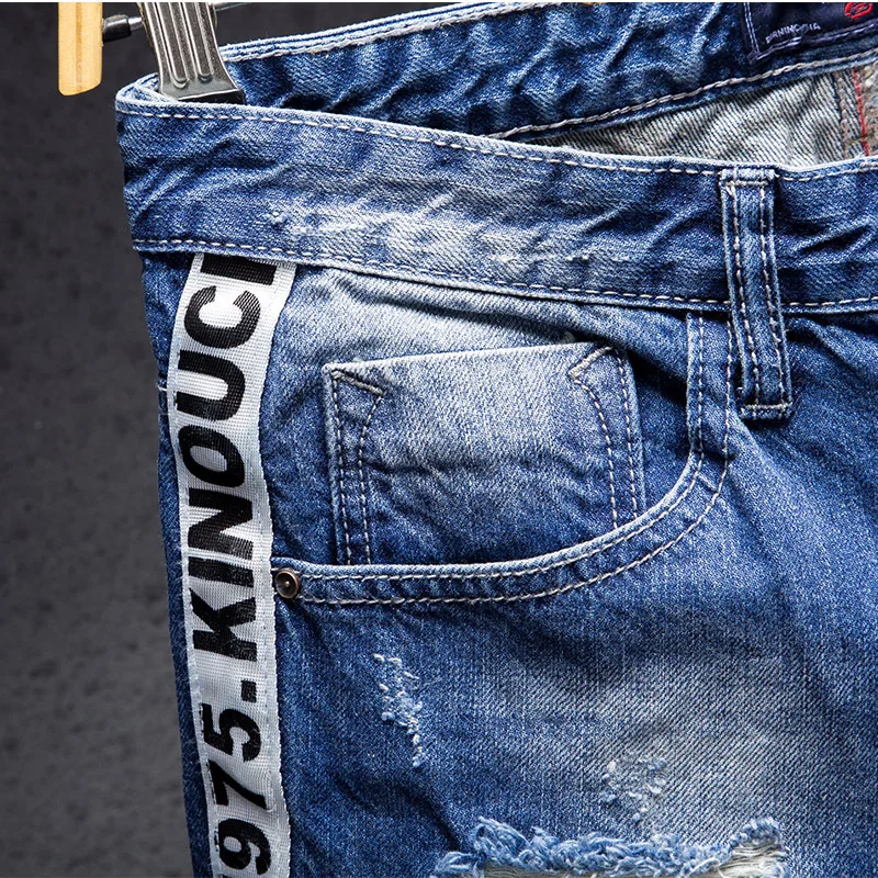 Men's Denim Pants Fashion Loose Wide Leg Jeans Casual Streetwear Printed Cross Trousers Pure Cotton Pants Baggy Men Jeans