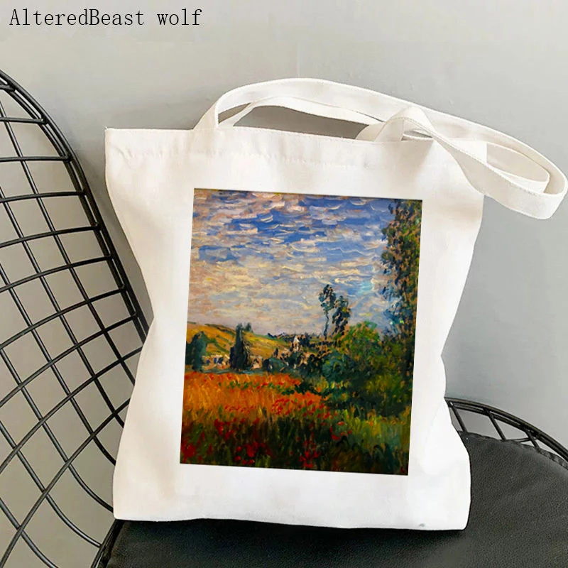 

Women Shopper bag CLAUDE MONET HD Vétheuil Kawaii Bag Harajuku Shopping Canvas Shopper Bag girl handbag Tote Shoulder Lady Bag