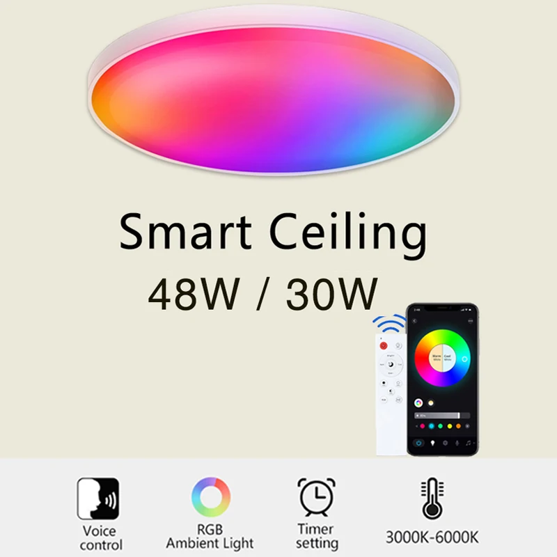 Smart 48W RGBCW dimmable led ceiling lights for Room decoration home control with Alexa Google modern ceiling lamps for bedroom