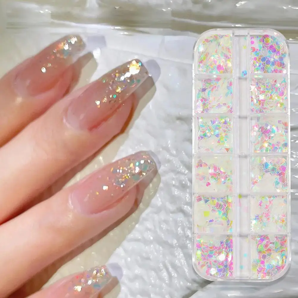 

Nail Sequin 12 Grids Shining Long Lasting Nail Decoration DIY Crafting Diverse Styles Mixed Star Moon Manicure Paillette