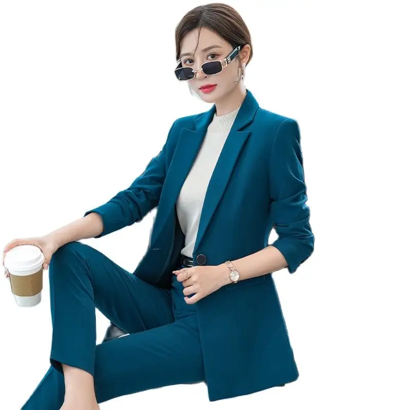 Japan and South Korea fashion clothing autumn and winter fashion green large women's suit business office suit 2-piece professio