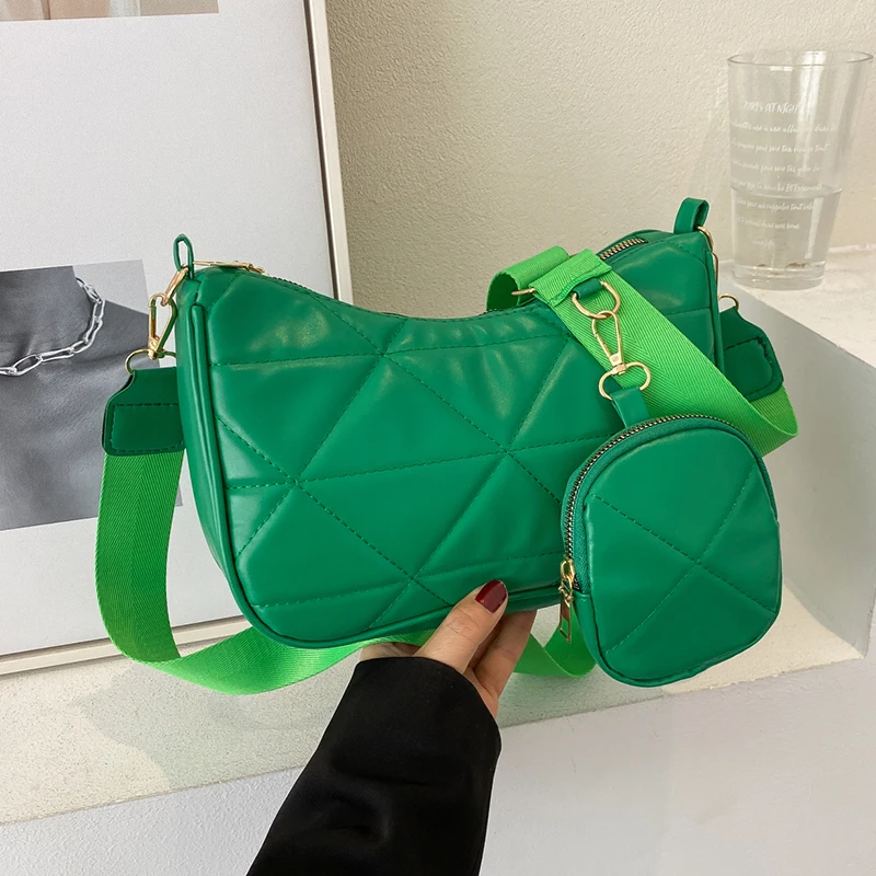 

Модная стеганая женская сумка через плечо с отделением для монет, роскошная дизайнерская сумка через плечо с широким ремешком, сумочки из и...