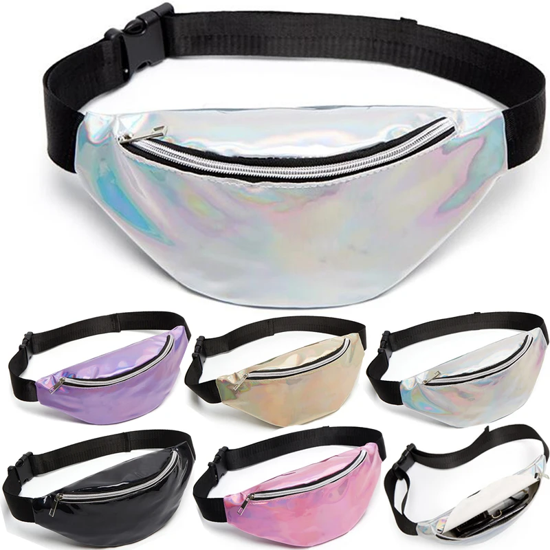 

2021 female Holographic Waist Bag For Women Pink Gold Black Laser Fanny Pack Belt Chest Bag Ladies Bum Bag Unisex Banana Bags