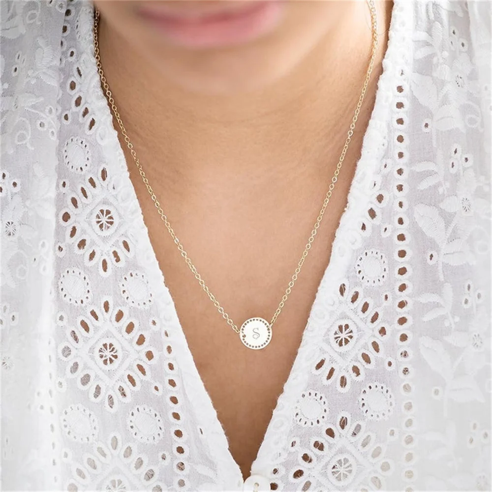 Personalized Custom Women's Necklace Exquisite Initial Disk Alphanumeric Engraved Stainless Steel Custom Unique Necklace Jewelry