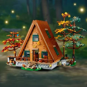 A- Frame Cabin 21338 2082pcs 2023 New Ideas Set Forest Cabin House Building Blocks City Street View Bricks Toy For Children Gift