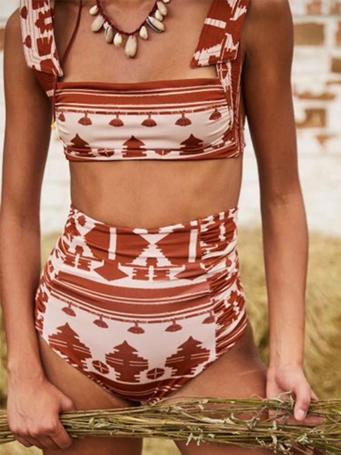 

Print Lace Up Bikini Fashion Swimsuit
