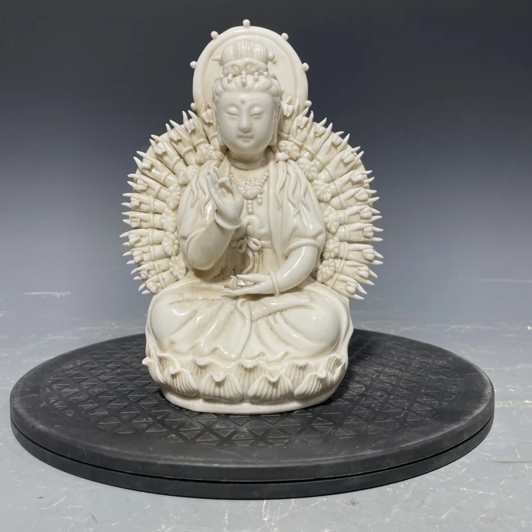 

9" Chinese Folk Collection Old Jingdezhen Porcelain Backlight Thousand-handed Avalokitesvara Mother Zundi Sitting Buddha