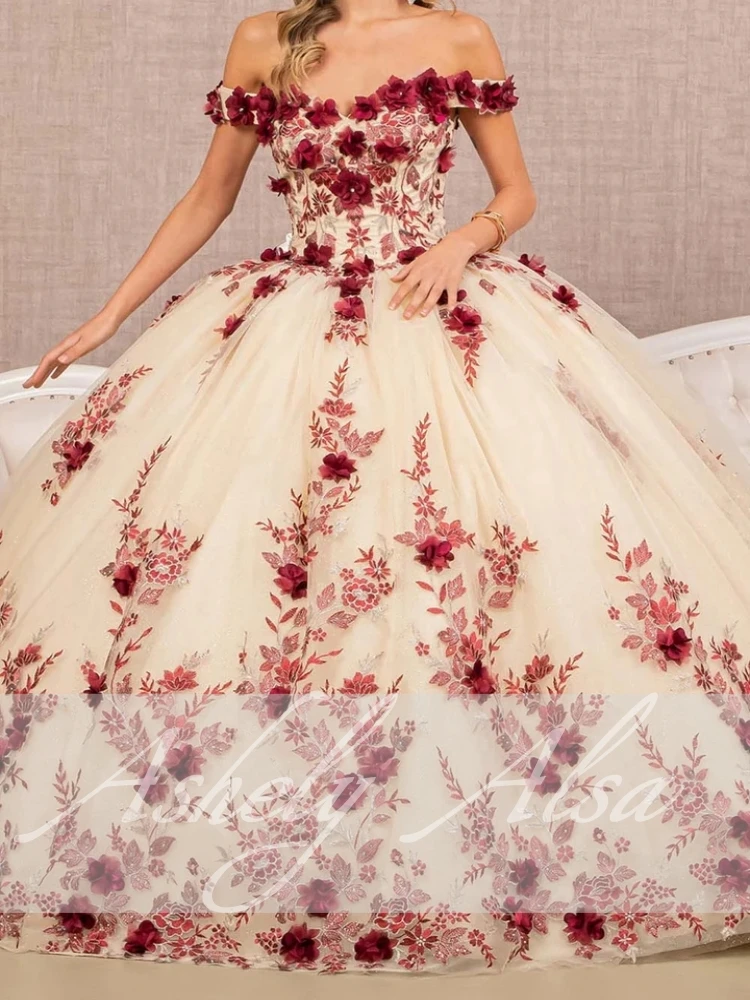 Индивидуальное бальное платье Vestido De 15 Anos с открытыми плечами и 3D цветочным