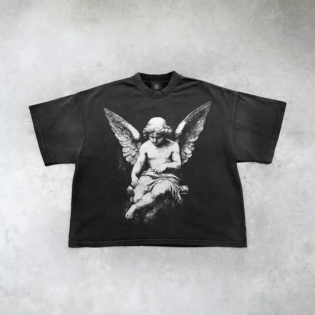 Футболка Harajuku с коротким рукавом круглым вырезом и принтом в готическом стиле