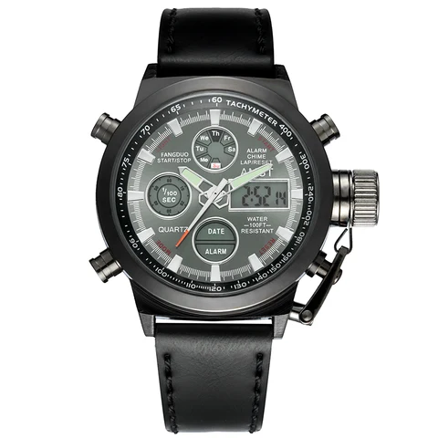Часы наручные AMST мужские с двойным дисплеем, роскошные брендовые аналоговые цифровые светодиодные спортивные армейские, в стиле милитари, 3003