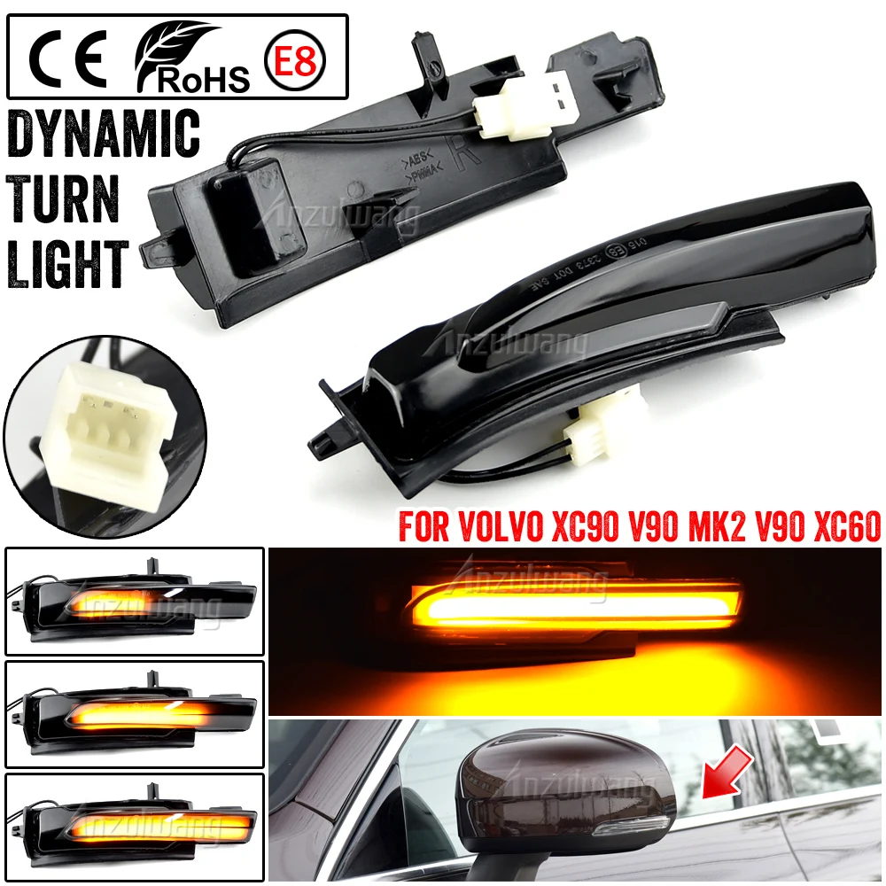 

2pcs Side Mirror Dynamic Turn Signal Light Smoked Lens Left Right 31385685 Replacement for Volvo XC60 XC90 S90 V90 New