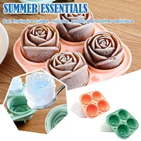 beautiful 4 grids rose flower ice cube mold ice tray ice tray whiskey edible silicon ice maker modeling ice maker hot