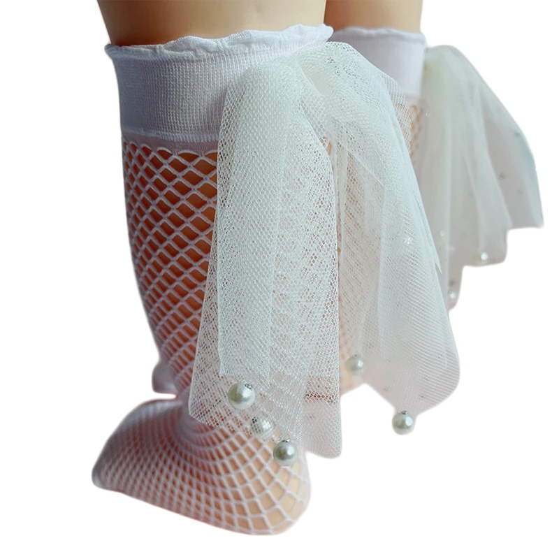 

Toddler Girl Knee High Socks Over the Calf Fishnet Stockings Lace Mesh Bowknot for Toddler 1-2-3-4-5 Year High Elastic