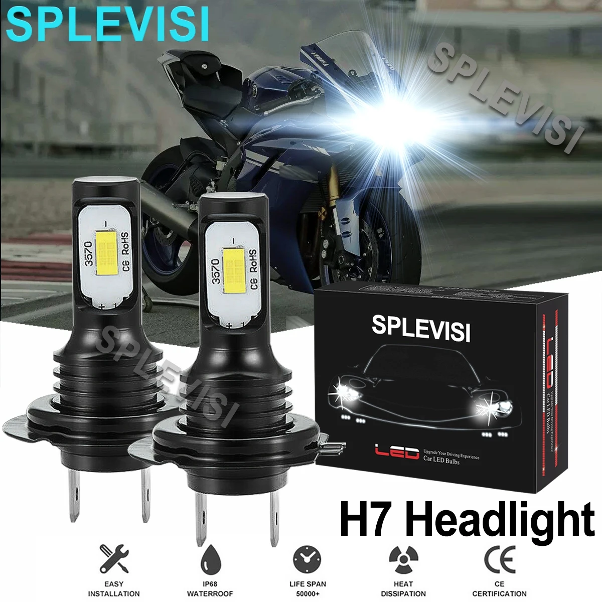 

2x70W pure white Motorcycle LED Headlight For YZF-R6 2006 2007 2008 2009 2010 2011 2012 2013 2014 2015 2016 2017 2018 2019 2020