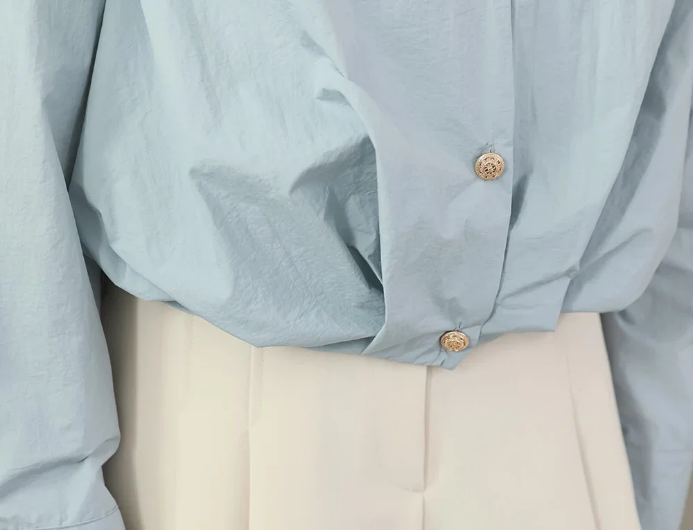 THЖенская весенняя новая однотонная простая рубашка с длинным рукавом в