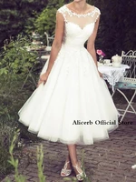 ball gown a line wedding dresses jewel neck tea length lace tulle sleeveless vintage vestidos de novia 2022 custom made
