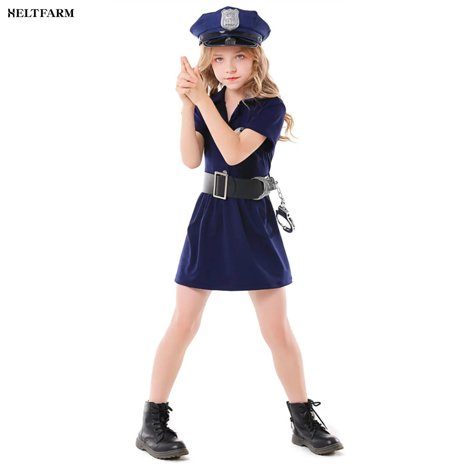 Cop Uniform for Girls, Police Officer Costume Halloween for Kids