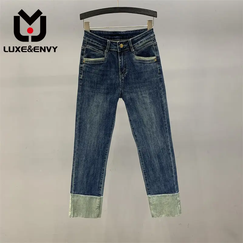 

LUXE&ENVY Korean Washed Straight Leg Jeans Women New High Waisted Man Point Pipe 2023 Autumn