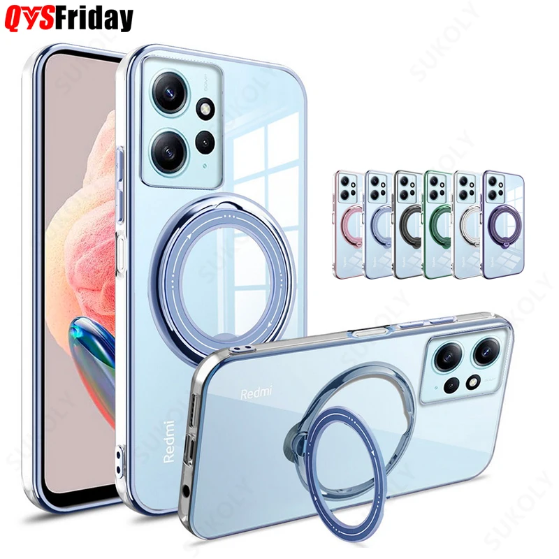 

Magnetic For Magsafe Case For Xiaomi Redmi Note 12 11 Pro 11s Mi 12T 11T Poco X5 X4 Pro Metal Iron Ring Stand Hybrid Phone Cover