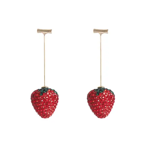 Rhinestone Strawberry Earrings for Women Sweet Lovely Girl Heart Drop Earrings Temperament Light Luxury Jewelry
