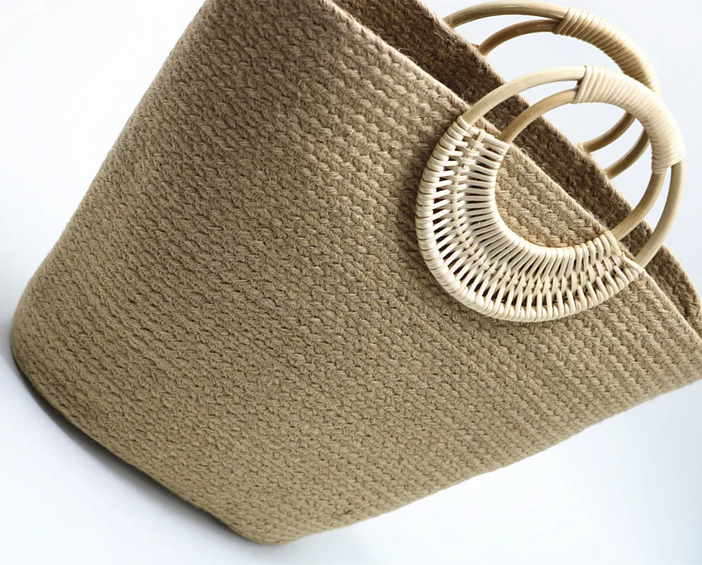 Large capacity hemp rope new straw woven bag hand beach fashion women's |
