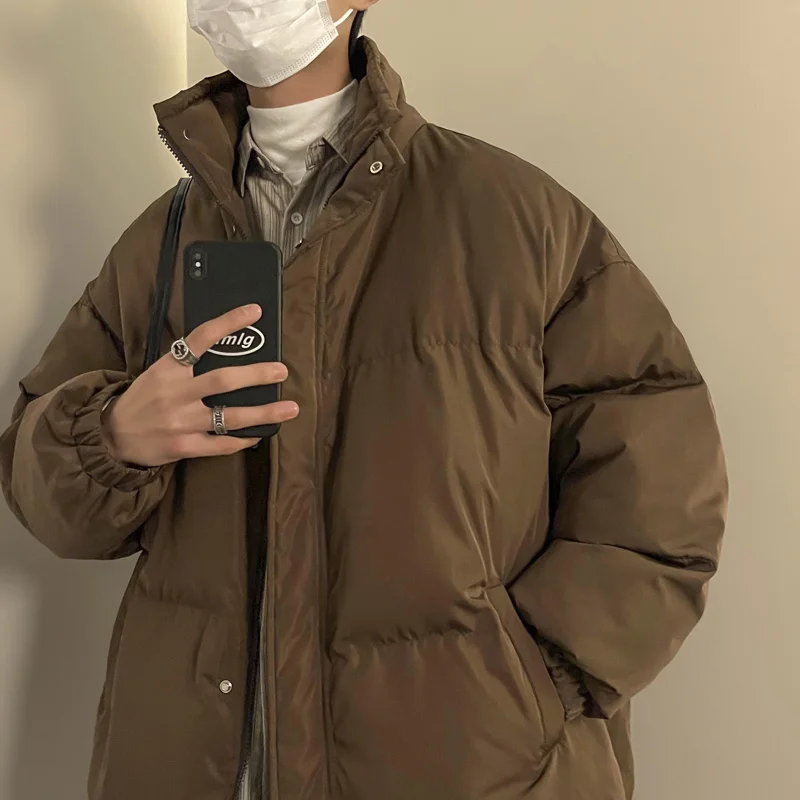 Winter Jacket Men Warm Fashion Brown Black Thicken Jacket Men Streetwear Dress Korean Loose Thick Short Coat Mens Parker Clothes
