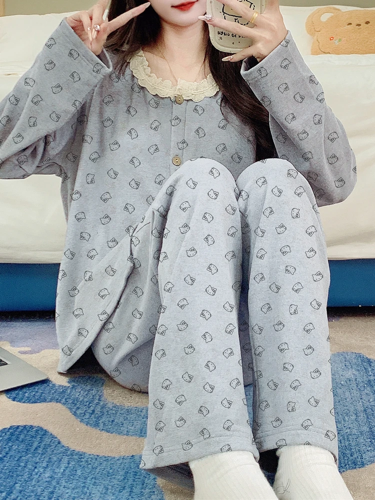 Женские пижамы &quotDralon&quot осень-зима 2024 новый теплый тонкий бархатный комплект Hello