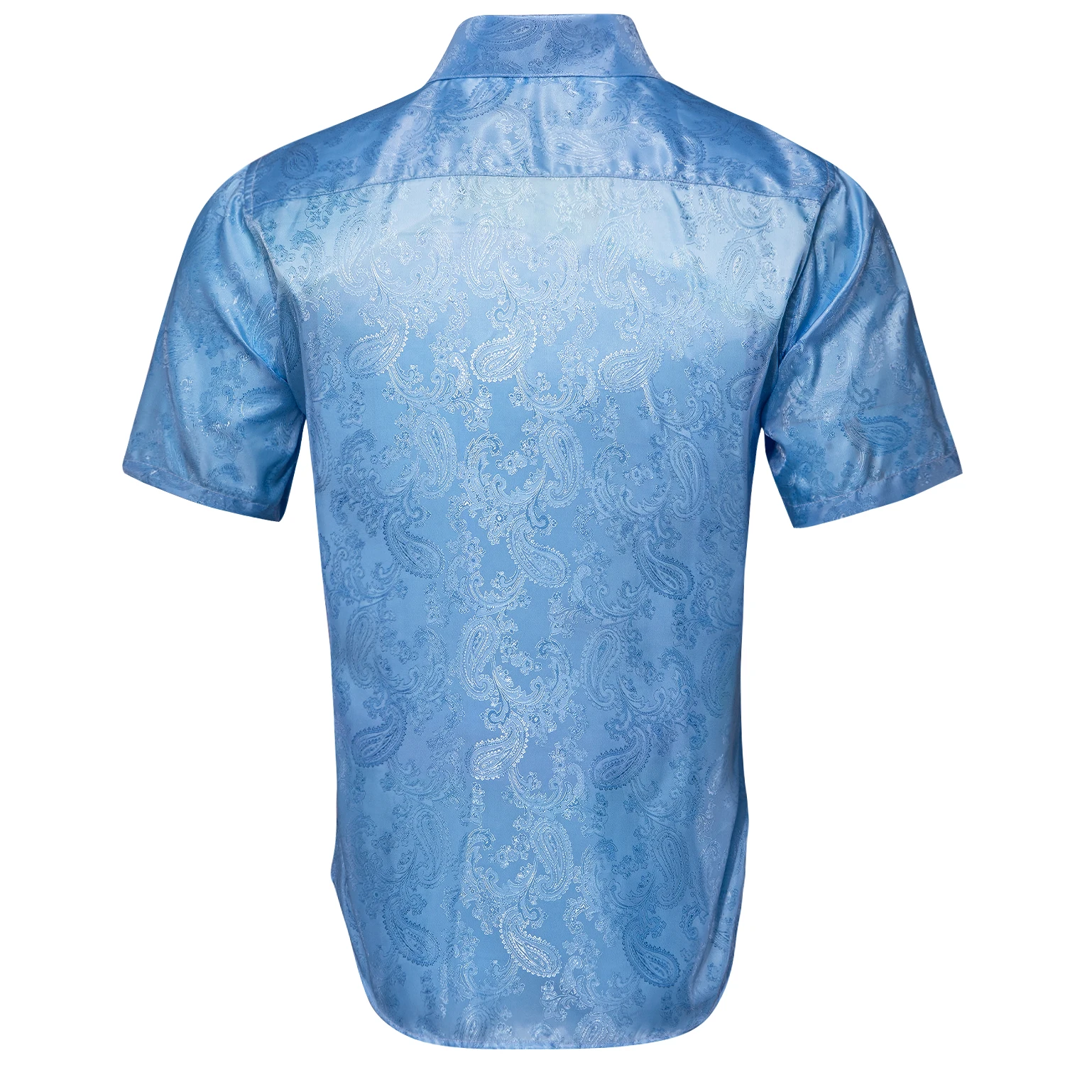 Hi-Tie Short Sleeve Silk Mens Shirts Breathable Comfortable Shirt For Men Business Office High Quality Sky Blue Rose Pink Teal