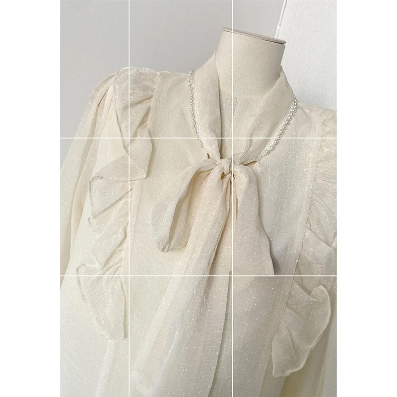 Модная женская рубашка в Корейском стиле однотонная кружевная с