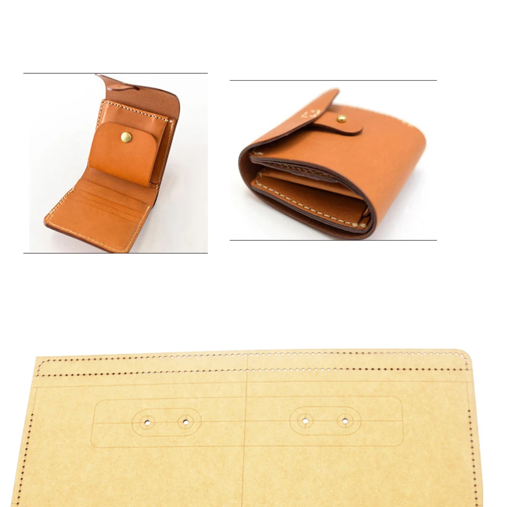 

DIY leather craft card holder folded wallet pattern hollowed stencil 500gsm kraft paper die cutting template