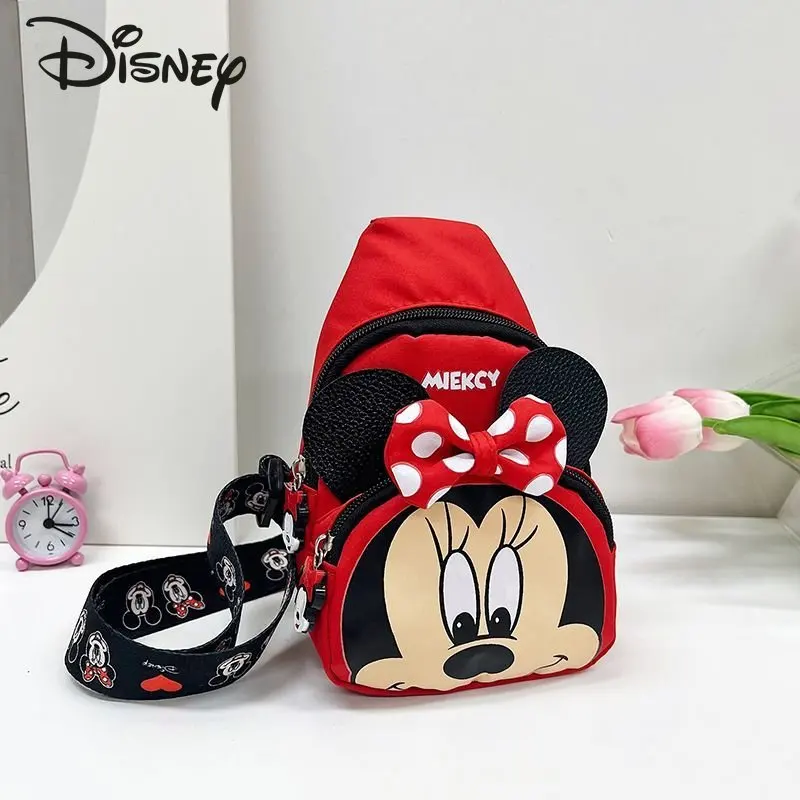 Disney Mickey Children's Crossbody Bag Fashion High Quality Girls' Chest Bag Cartoon Cute Minnie Adjustable Crossbody Backpack