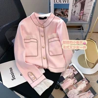 pink small fragrance style knitted cardigan womens 2022 early spring new temperament ladies high end sense niche short sweater
